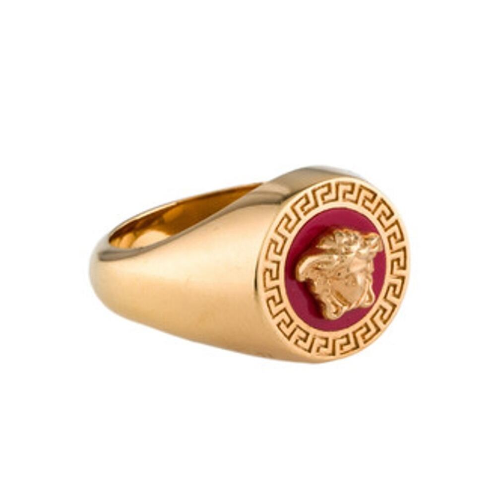NIB Versace Ring Size IT 19/ US 8.5 Icon Medusa Head Greca Engraved Gold Tone